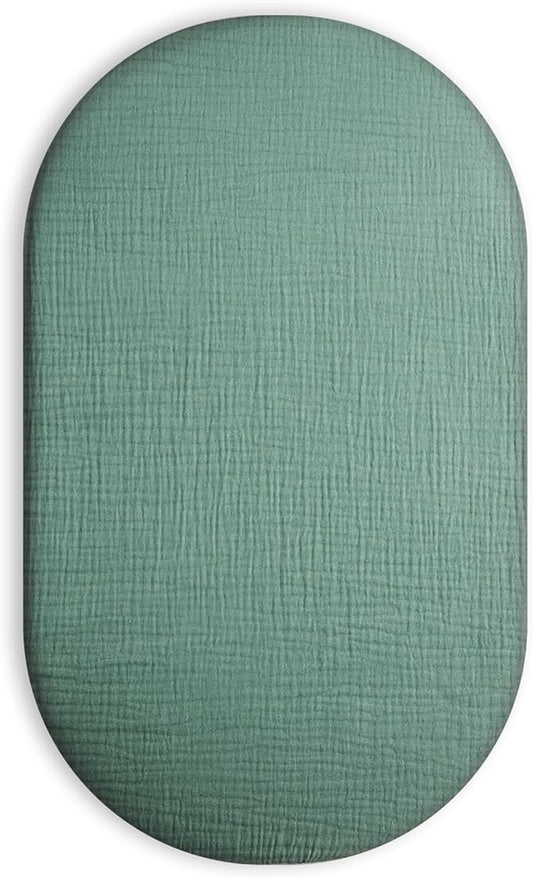Bassinet Sheet for Baby Boy and Girl, Fitted Sheets for Rectangle, Oval, Hourglass Bassinet Mattress, Muslin Moses Basket Sheets with Neutral Style (Roman Green)-CubbioJoy