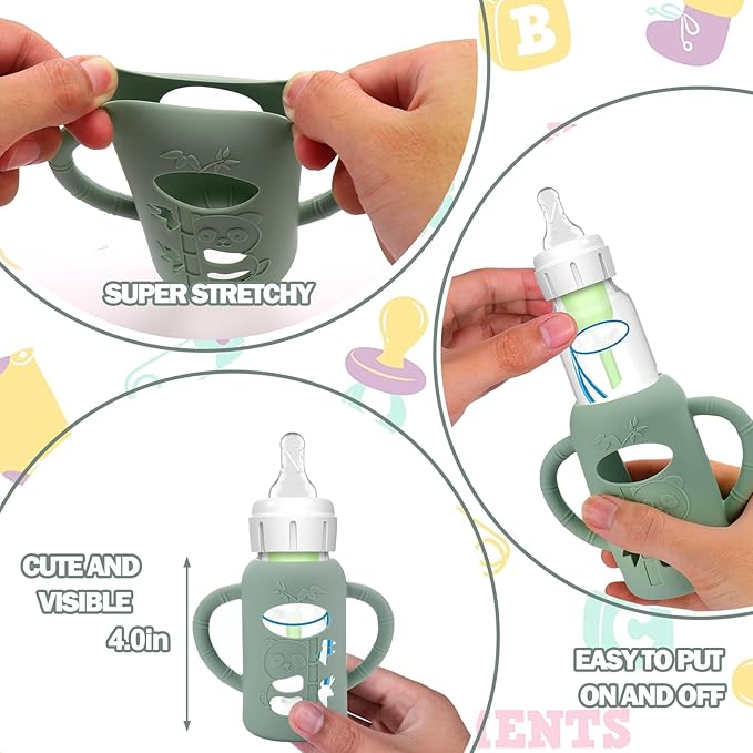 3 Pack Silicone Sleeves for Dr. Brown's Glass Baby Bottles - Drop Protection Baby Bottle Sleeves,Compatible with Dr. Brown's Newborn Glass Bottles,with Silicone Handles,4 oz-CubbioJoy