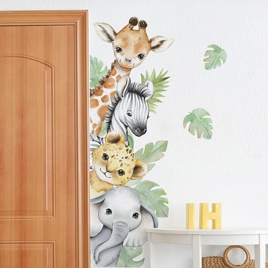 44.88 x 11.75 Inch Watercolor Jungle Animal Wall Decals - Forest Safari Elephant Lion Monkey Stickers for Baby Nursery, Playroom, Bedroom, Classroom, Kindergarten Decor-CubbioJoy
