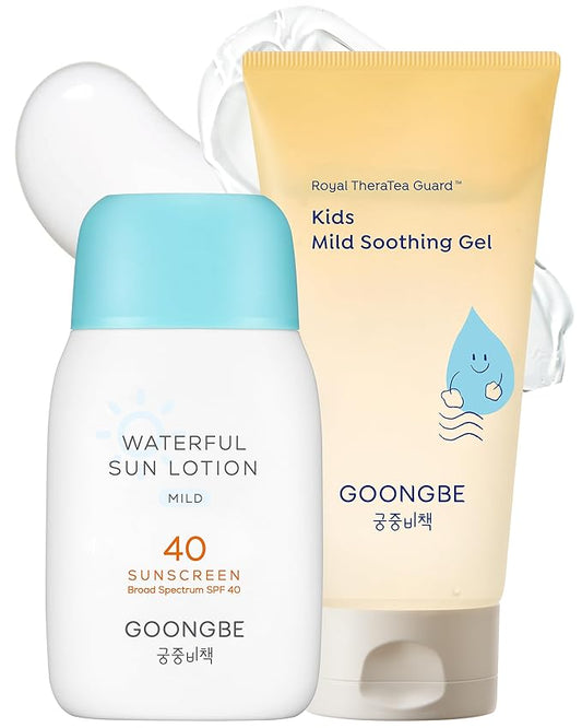 Baby Kids Waterful Sun Lotion SPF 40 & Mild Soothing Gel - Zinc Oxide Mineral Sunscreen & After Sun Relief - Korean Skincare for Sensitive Skin - Vegan Hypoallergenic, 2.82oz & 5.07oz-CubbioJoy