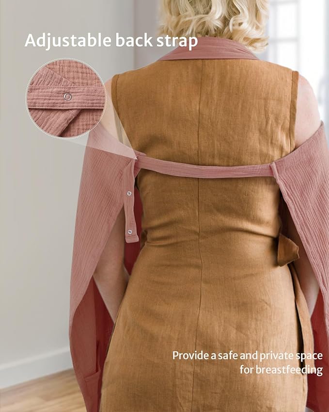 Blissful Diary Muslin Nursing Cover for Breastfeeding, Breathable Breastfeeding Cover up with Arch Neckline for Women, Nursing Apron (Dusty Pink)-CubbioJoy