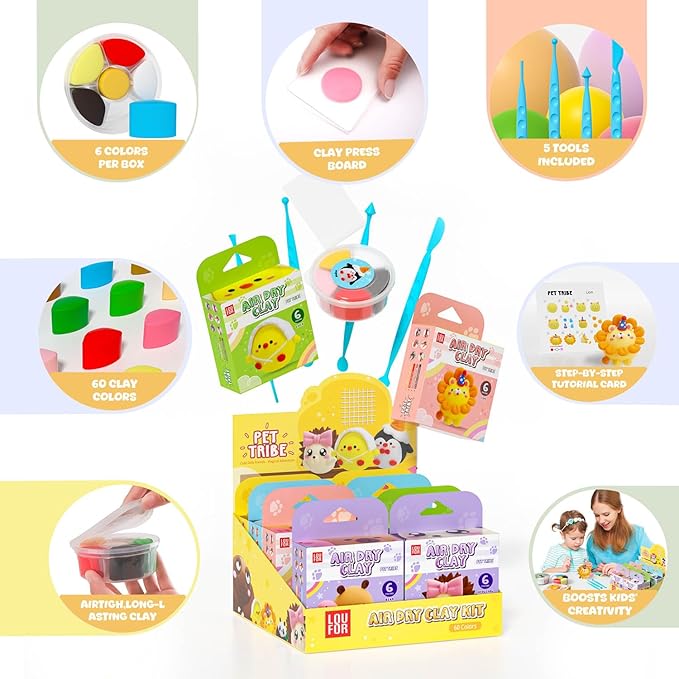Air Dry Clay Kit - Modeling Clay for Kids 10 Boxes mit Sculpting Tools und Tutorials, Ultra Light & Soft, Safe & Non-Toxic, DIY Model Magic Clay,Creative Crafts Toys Gifts for Girls Boys 3+ Years Old-CubbioJoy