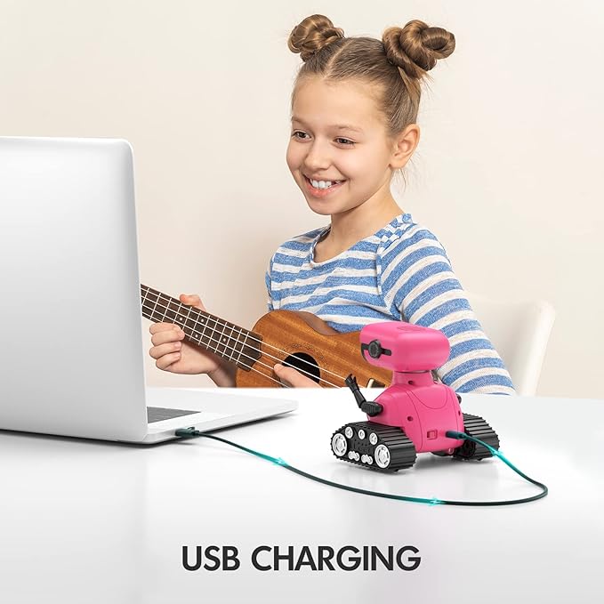 ALLCELE Robot Toys, Rechargeable RC Robots for Kids Boys, Remote Control Toy with Music and LED Eyes, Gift for Children Age 3 Years and Up - Rose Red-CubbioJoy