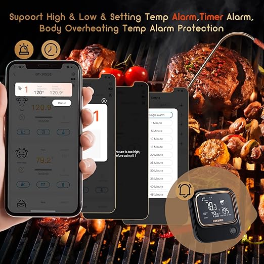 5GHz WiFi & Bluetooth 5.1 Meat Thermometer, Inkbird WiFi Grill Meat Thermometer for Grilling Smoker BBQ Cooking with 4 Probes, IBT-26S Wireless APP Control, Alarm Timer, Backlit LCD, Rechargeable-CubbioJoy