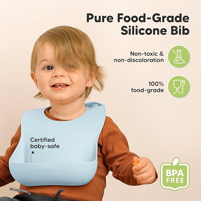 KeaBabies 2-Pack Silicone Baby Bibs for Eating - Sturdy Food-Grade Silicone Bibs for Babies Girl, Boy, Large Food Catcher, Clean & Put On Easily, Waterproof Toddler Feeding Essentials (Ocean)-CubbioJoy