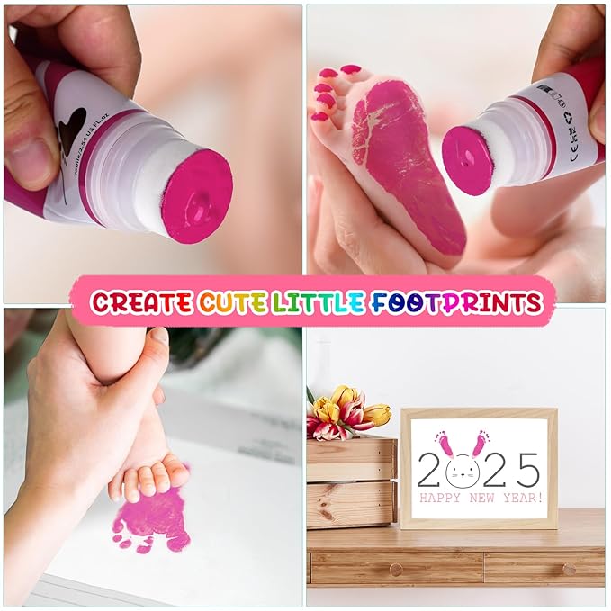 75ml Pink Baby Hand and Footprint Ink Kit, Baby Handprint Footprint Paint for Newborn Keepsake, Dog Cat Paw Print Kit, Washable, Non Toxic Acid-Free, Safe Gentle for Ideal New Mom Gifts-CubbioJoy