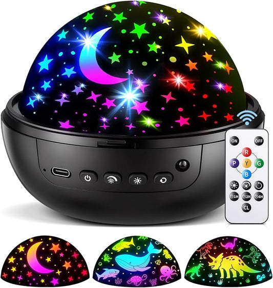 COOLNIGHT Night Light for Kids, 93 Lighting+3 Films Kids Night Light Projector, Remote+Dimmable Star Projector, 360°Slient Glow in The Dark Stars for Ceiling, Gift for 3-8-CubbioJoy