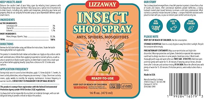 Insect Shoo Spray - Insect Repellent Spray - Pet and Kid Safe Ant, Mosquito, and Spider Repellent for Indoor/Outdoor Use - Lemongrass, Thyme, Geraniol Powered Bug Control for Home-CubbioJoy