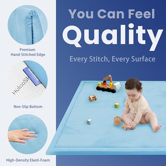 Baby Play Mat for Floor,1.3" Thick Memory foam Tummy Time Mat,Soft Coral Velvet Nursery Rug for Toddlers,Infants,kids,Extra Large Non Slip for Crawling,Tatami Style(Light Blue)-CubbioJoy