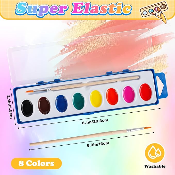 8 Colors Watercolor Paint Set for Kids,24 Pack Water Color Paints with Paint Brushes, Washable Paint for Classroom Art Activities Birthday Party Favors-CubbioJoy