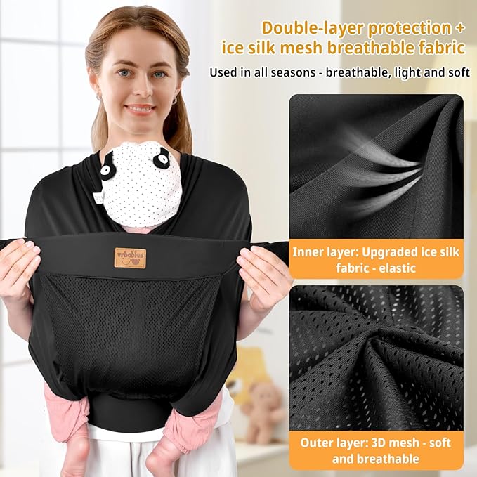 Baby Wraps Carrier Sling, Baby Carrier for Newborns and Toddlers,Skin-Friendly and Soft Front Baby Carrier Wrap Perfect Baby Gifts (Black, Mesh)-CubbioJoy
