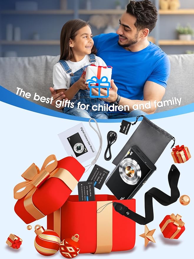 Digital Camera,Autofocus 4K Vlogging Camera for Photography with 32GB Card,48MP Portable Compact Point and Shoot Digital Camera for Teens Adult Beginner with 16X Zoom,Anti-Shake,2 Batteries(Black)-CubbioJoy