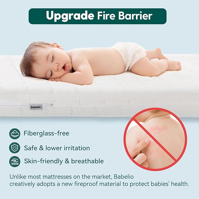 BABELIO Breathable Crib Mattress, Dual-Sided, Memory Foam, Waterproof, Removable and Machine-Washable Cover, for Toddler and Baby 52" x 27.5"-CubbioJoy
