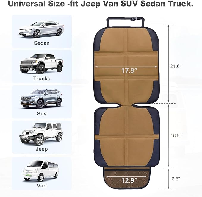 Car Seat Protector for Child Car Seat, 2 Pack Baby Car Seat Covers with Mesh Pockets & Non-Slip Backing 600D Durable Seat Protector-CubbioJoy