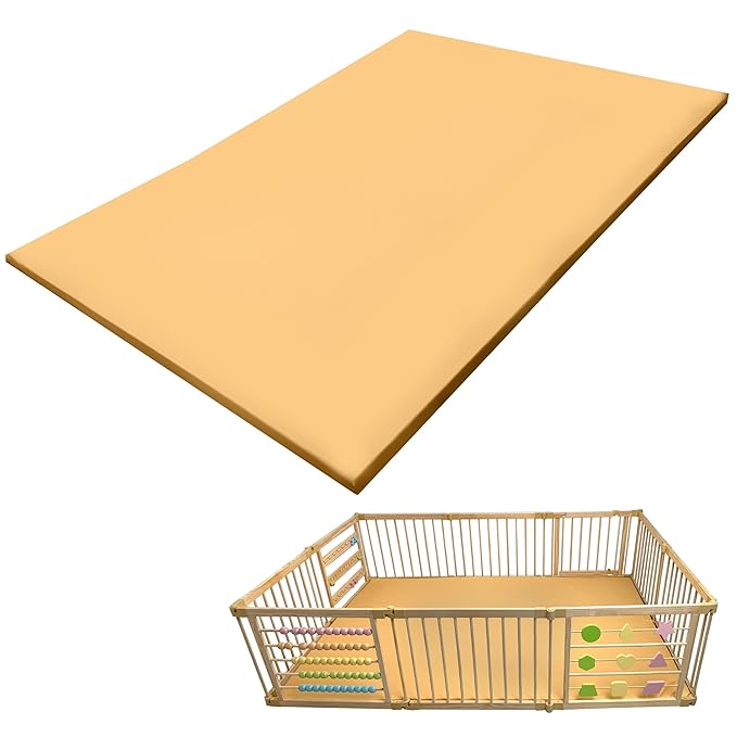 Compatible Baby Play Mat - PU Leather, Foam - Waterproof, Easy to Clean - Plush, High Density Foam - 1.5" Thick - 24" Wide - Colored, Beige - 10-Panel-CubbioJoy