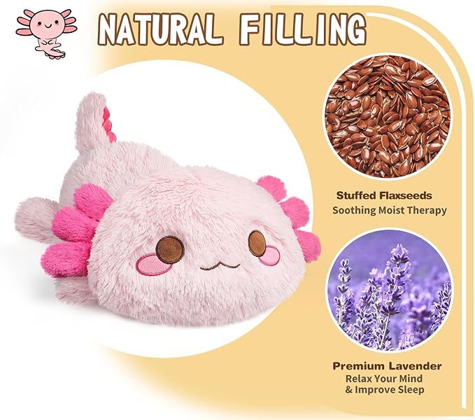 Cuckool Pink Axolotl Stuffed Animals, Microwavable Stuffed Animals Heating Pad for Cramps, Pain Stress Relief, Heatable & Coolable Lavender Scented Plush Toys for Anxiety, Women & Kids Bedtime-CubbioJoy