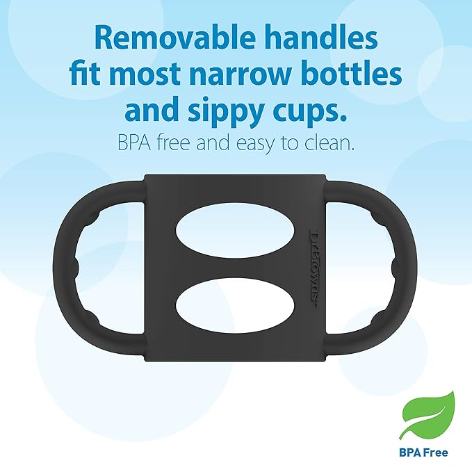 Dr. Brown’s® Milestones™ 100% Silicone Baby Bottle Handles, Narrow, Black, 2 Pack, 4m+-CubbioJoy