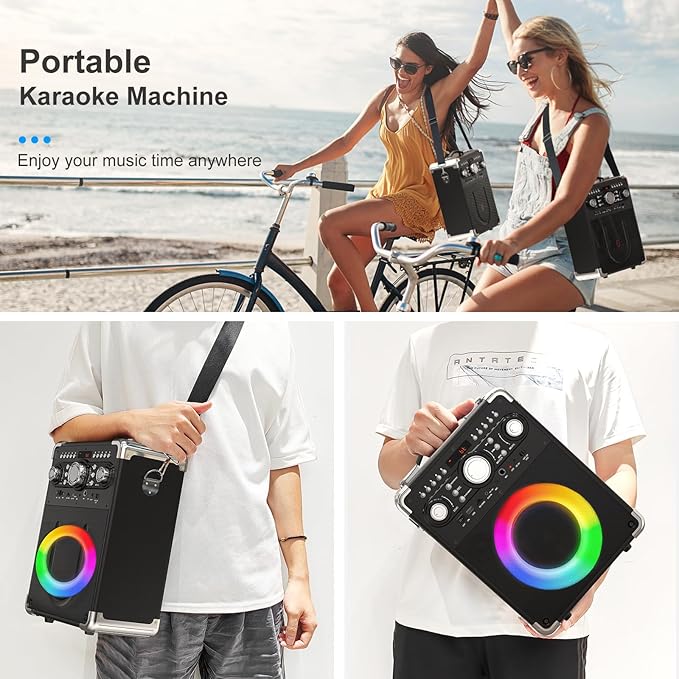 Karaoke Machine with 3 Wireless Microphones for Adults, Portable Bluetooth Party Speaker with Echo Adjustment, Singing Machine Support TWS/USB/TF Card/Guitar/TV Connected for Outdoor/Events etc-CubbioJoy