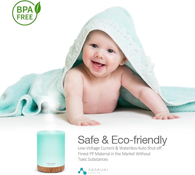 ASAKUKI 300ML Essential Oil Diffuser, Quiet 5-in-1 Premium Humidifier, Home Fragrance Aroma Diffuser with 7 LED Color Changing Light and Auto-Off Switch -Light Brown-CubbioJoy