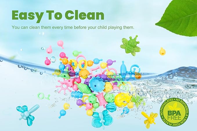 BIRANCO. Deluxe Beading Set with 350+ Pop Beads Include Butterfly, Bee, Dragonfly with Transparent Wings, and Ladybug Jewelry Making Kit for Kids Ages 3-8-CubbioJoy