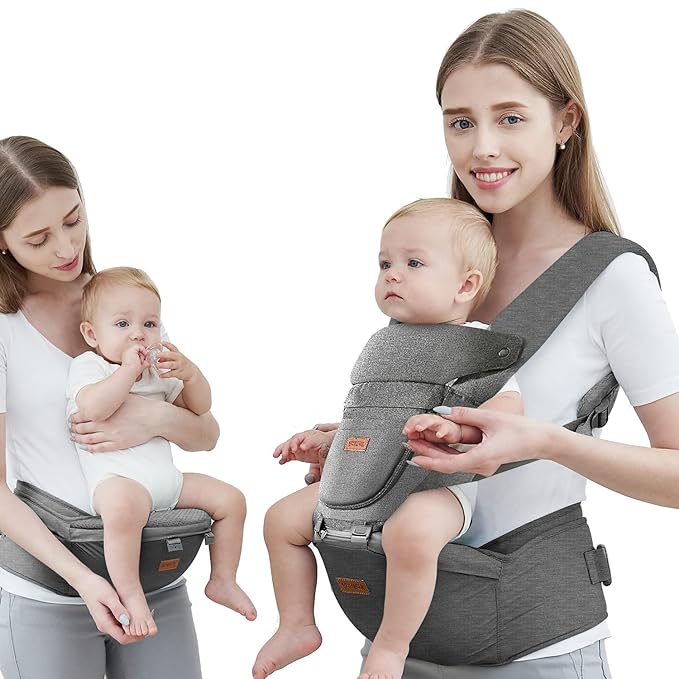 Baby Carrier with Hip Seat, Baby Carrier Newborn to Toddler, 6-in-1 Ways to Carry, All Seasons, Adjustable Baby Holder Carrier for Breastfeeding(Grey)-CubbioJoy