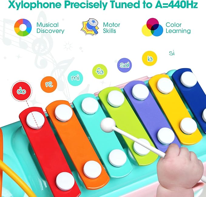 Baby Xylophone for Toddlers 1-3, Bus Shaped Toy Xylophone for Kids with Child Safe Mallet, Shape Sorting Educational Musical Toys and Instruments for Toddlers 1-3-CubbioJoy