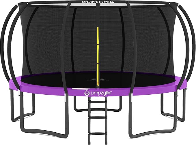 JUMPZYLLA Trampoline Outdoor 8FT 10FT 12FT 14FT 15FT 16FT with Enclosure and Ladder, ASTM Approved Recreational Trampoline for Kids and Adults, Anti-Rust Coated Frame-CubbioJoy