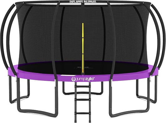 JUMPZYLLA Trampoline Outdoor 8FT 10FT 12FT 14FT 15FT 16FT with Enclosure and Ladder, ASTM Approved Recreational Trampoline for Kids and Adults, Anti-Rust Coated Frame-CubbioJoy