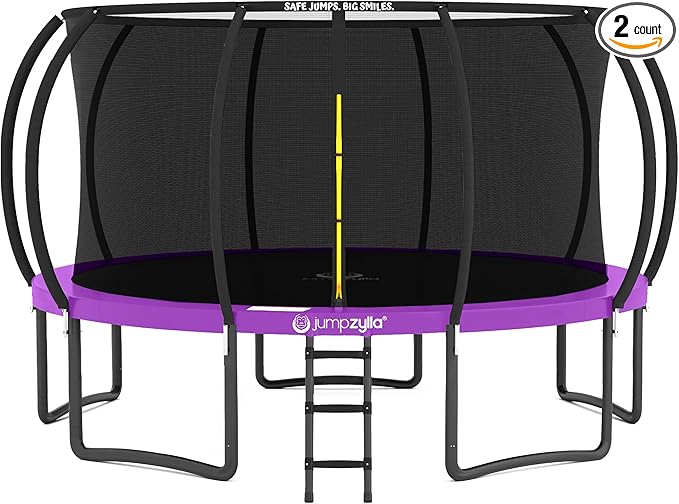 JUMPZYLLA Trampoline Outdoor 8FT 10FT 12FT 14FT 15FT 16FT with Enclosure and Ladder, ASTM Approved Recreational Trampoline for Kids and Adults, Anti-Rust Coated Frame-CubbioJoy