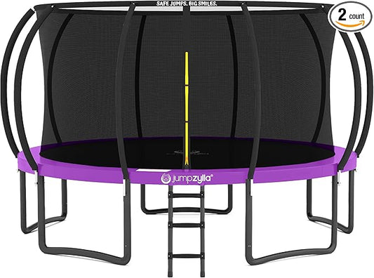 JUMPZYLLA Trampoline Outdoor 8FT 10FT 12FT 14FT 15FT 16FT with Enclosure and Ladder, ASTM Approved Recreational Trampoline for Kids and Adults, Anti-Rust Coated Frame-CubbioJoy