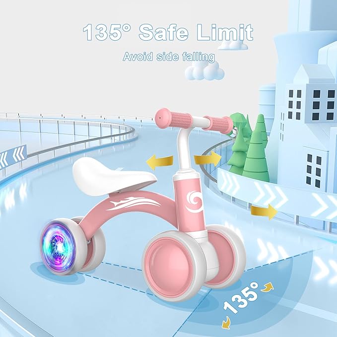 Colorful Lighting Baby Balance Bike Toys for 1 Year Old Girl Gifts, 10-36 Month Toddler Balance Bike, No Pedal 4 Silence Wheels & Soft Seat Pre-School First Riding on Toys, 1st Birthday Gifts.-CubbioJoy