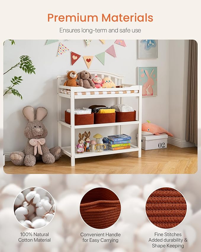 KALLAX Small Woven Basket, 13.5 x 9.5 x 5 Inches, Storage Basket for Organizing, Cute Small Rope Shelf Closet Cube Storage Bins Baskets for Shelves, Dog Toy Gift Baskets Empty, 3 Pack Rust Red-CubbioJoy