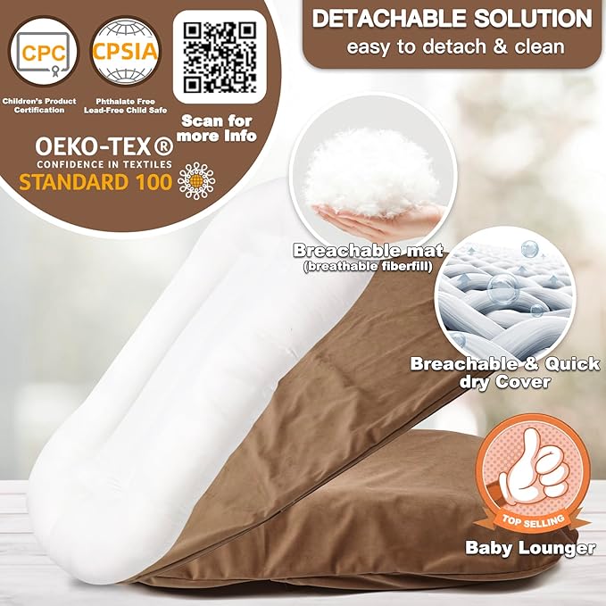 Baby Lounger - Snuggle Cozy Me Infant Lounger for Newborns | Flannel Cover, Breathable Soft, Portable Awake-Time Pad, Essential Baby Gift -Brown-CubbioJoy