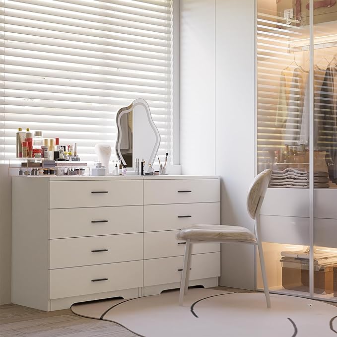 Dresser with Power Outlets Wooden 4 Drawer Dresser with USB and Type C Port Chest of Drawers for Bedroom Tall White Organizer Storage for Living Room Hallway Closet-CubbioJoy