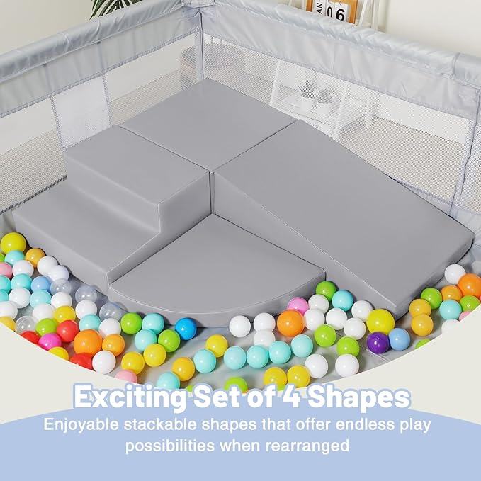 4-Piece PU Leather Baby Foam Climbing Blocks for Toddlers - Soft Play Climbing Toys for Toddlers - Foam Climbing Set for Crawling and Sliding Indoor (Gray)-CubbioJoy