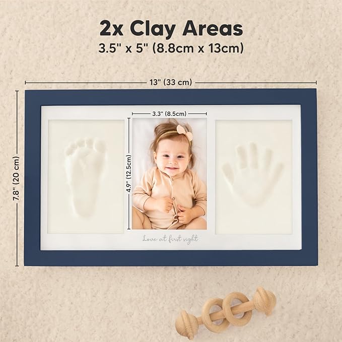 Baby Hand and Footprint Kit - Clay Handprint Keepsake Frame, Newborn Nursery Picture Frame, Personalized New Mom Gifts for Baby Shower & Registry (Midnight Blue)-CubbioJoy