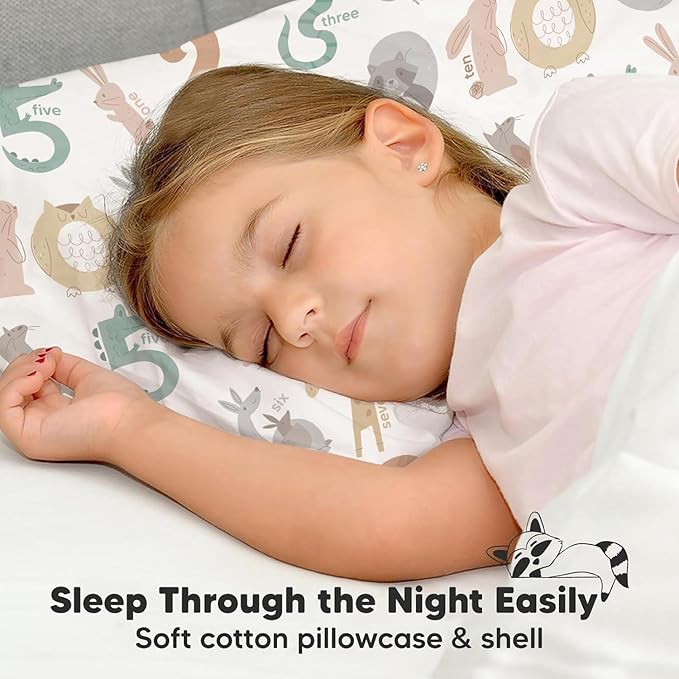 KeaBabies Toddler Pillow with Pillowcase, Jumbo 14X20 - Soft Organic Cotton Toddler Pillows for Sleeping - Machine Washable - Perfect for Travel, Toddler Bed Set (Wild Count)-CubbioJoy
