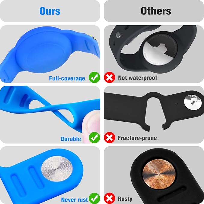 2 Pack AirTag Bracelet for Kids, Waterproof Cute Cartoon Air tag Holder for Kids with Watch Band Design, Full Coverage Silicone Airtag Hidden Accessories for Child, Healthy Material Blue + Yellow-CubbioJoy