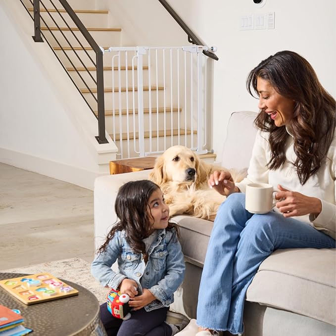 Cumbor 36" Extra Tall Baby Gate for Stairs, 29.7-57" Extra Wide Dog Gate for Doorways Hallways, Pressure Mounted Child Gate for Wide Opening, Auto Close Personal Safety for Babies and Pets, White-CubbioJoy