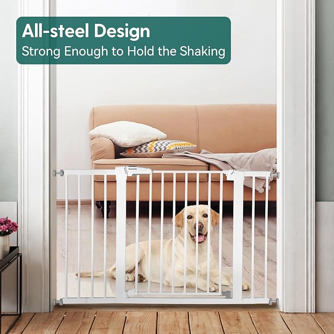 Babelio Baby Gate, 29-48 Inch Auto Close Pet Gate, Easy Install Pressure-Mounted Safety Gate, Extra Wide Pet Gate for Stairs and Doorways, 2 Pack White-CubbioJoy