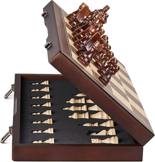 AMEROUS 15'' Magnetic Wooden Chess Set for Adults Kids - with Folding Board, Gift Package, Pieces Storage Slots, Handmade Pieces,Chess Board Game Set for Tournament Professional Beginner-CubbioJoy