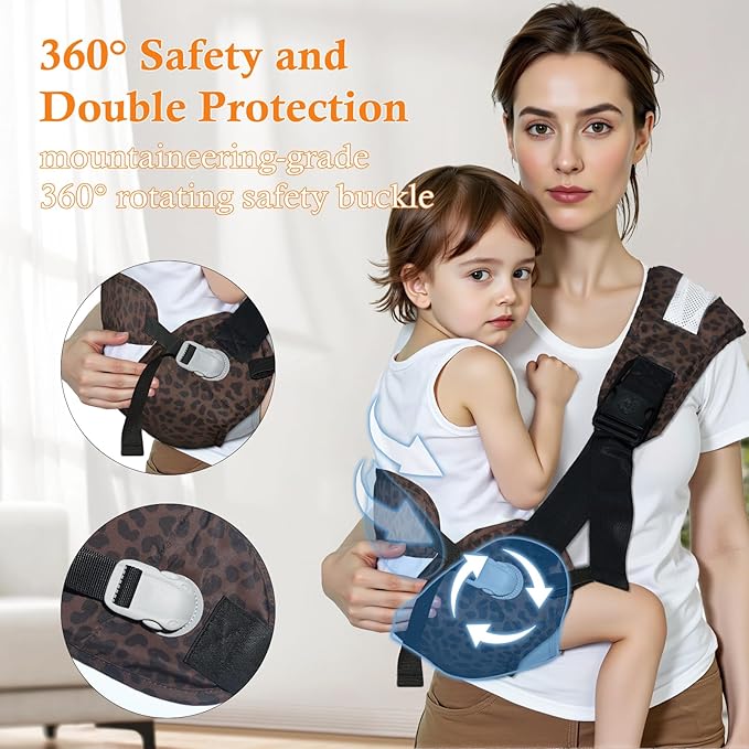 Baby Carrier Newborn to Toddler-Adjustable Baby Sling Carrier,Toddler Carrier for 25-60lbs,Comfortable Baby Sling for Hands-Free Carrying (Dark Brown Leopard Print)-CubbioJoy