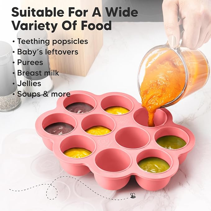 KeaBabies Silicone Food Freezer Trays with Lid, 2oz x 10 Pods Baby Food Storage Containers, Easy Puree Meal Prep, Breast Milk Silicone Freezer Molds, Dishwasher,Microwave Safe,BPA-Free(Blossom)-CubbioJoy