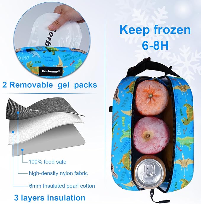 Blue Planet Dinosaur Freezable Cooler Bag - Mini Insulated Lunch Bag for Kids/Adults, Fit for Yogurt, Suit for 3+-CubbioJoy