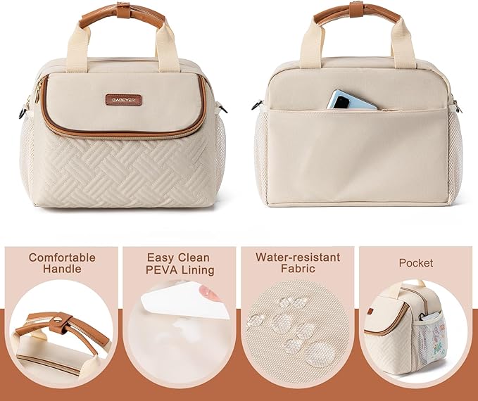 Breastmilk Cooler Bag with Ice Pack Fits 6 Baby Bottles up to 9 Ounce, Wearable Breast Pumps Cooler Bag for Nursing Mom Daycare, Work, Travel- Cream-CubbioJoy