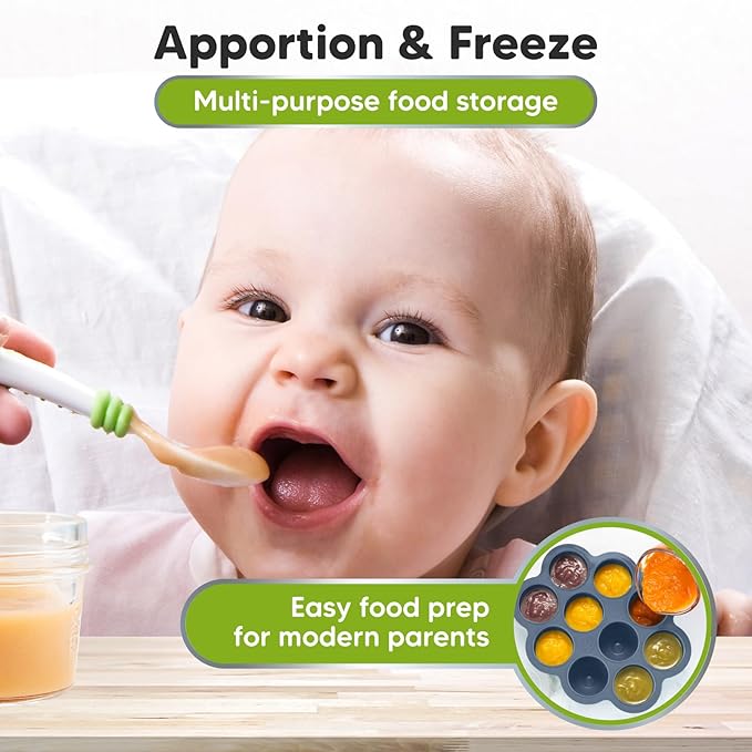 KeaBabies Silicone Food Freezer Trays with Lid, 2oz x 10 Pods Baby Food Storage Containers, Easy Puree Meal Prep, Breast Milk Silicone Freezer Molds, Dishwasher, Microwave Safe, BPA-Free (Slate)-CubbioJoy