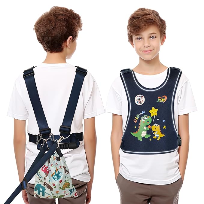 2025 New Safety Walking Harness for Big Kids (6-12yrs) with Autism Special Needs ADHD, Anti-Elopement Vest Harness with Grab Handle and Light Reflector, Adjustable Leash for Autistic, Active Child-CubbioJoy