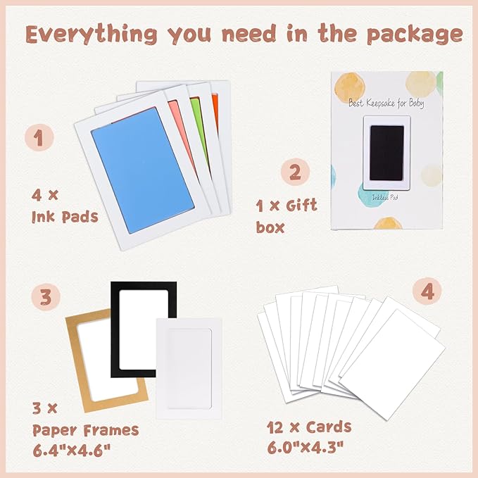 Inkless Baby Hand and Footprint Kit,Clean-Touch Ink Pad Kit,Safe No Mess Printing Infant Hand Foot Stamp,4 Pack Newborn Inkless Print Pads Best Keepsake or Gifts for Family-CubbioJoy