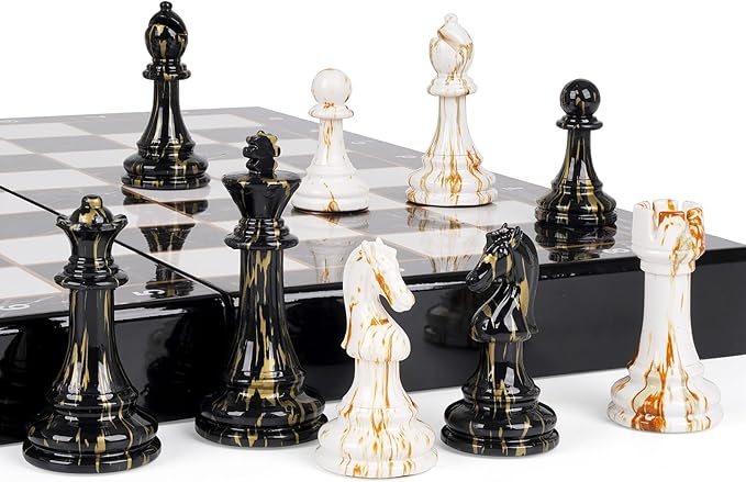 15" Large Chess Set for Adults with Weighted Acrylic Chess Pieces 3.5" King & Portable Folding Marbling Wooden Chess Board Travel Chess Sets Family Board Game Gift – Elegant Classic Chess Game-CubbioJoy