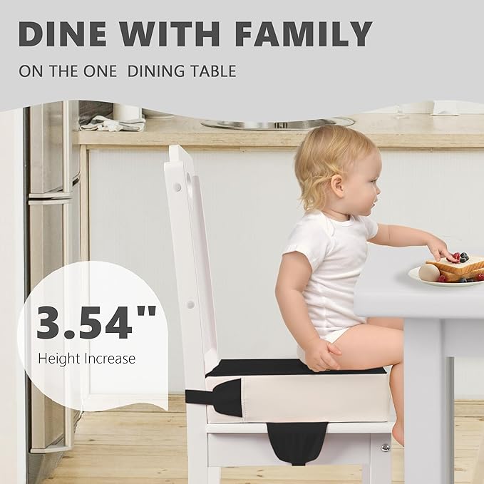 Booster Seat for Kitchen Chair with Adjustable Straps, Toddler Booster Seats for Dining Table Portable for Travel Camping Eating, Booster Cushion for Table for Baby Child Infant Kid Boy Girl-CubbioJoy
